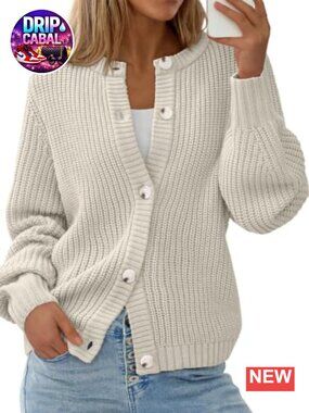 Women's Chunky Knit Button Up Cardigan Oversized Long Sleeve Sweater